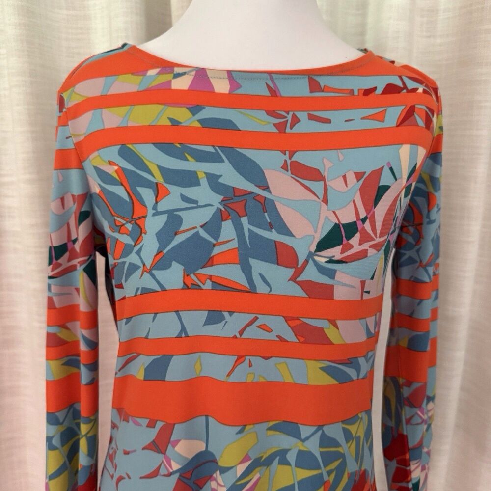 BCBGMaxAzria Colorful Striped‎ Tropical 3/4 sleeve Shift Dress size XS Vacation